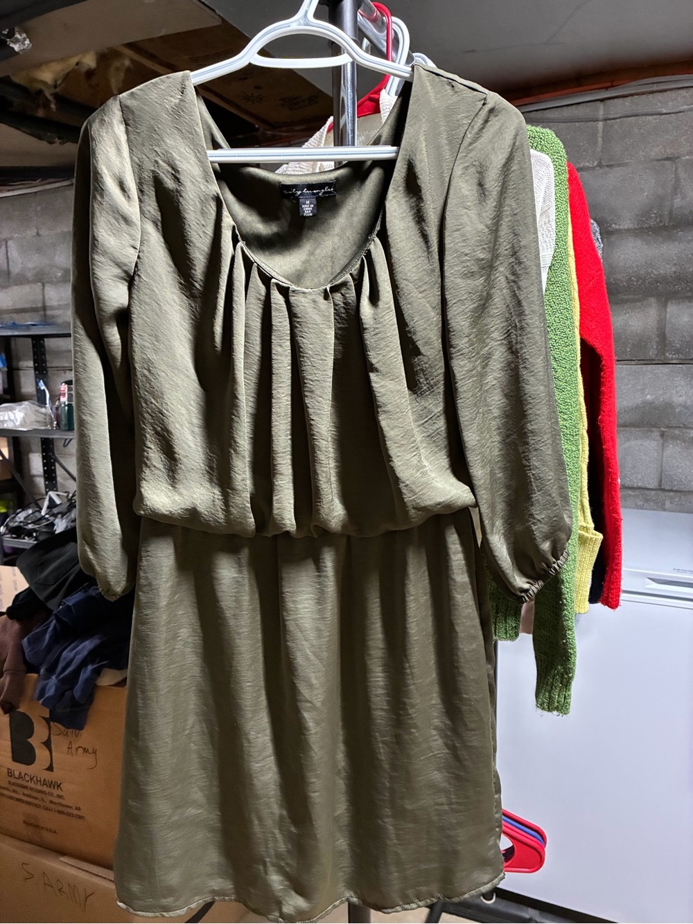 City Triangles Olive Green Pleated Long-Sleeve Dress